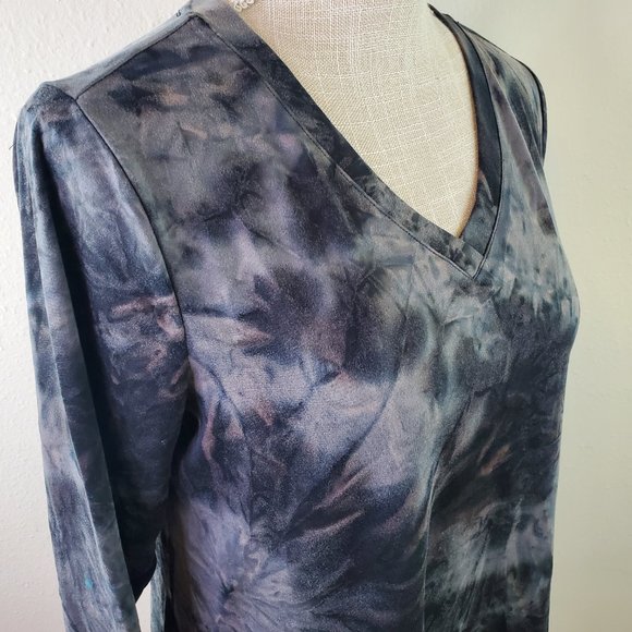 Logo Lounge Womens Black Grey Tie-Dye V-Neck Crushed Velvet Top - Picture 3 of 7
